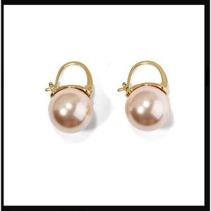 Pink Large Pearl with Gold Accents Drop Earrings